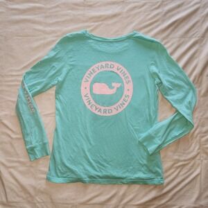 Vineyard Vines Teal & baby pink Long Sleeve Tshirt. Womens XS 100% Cotton